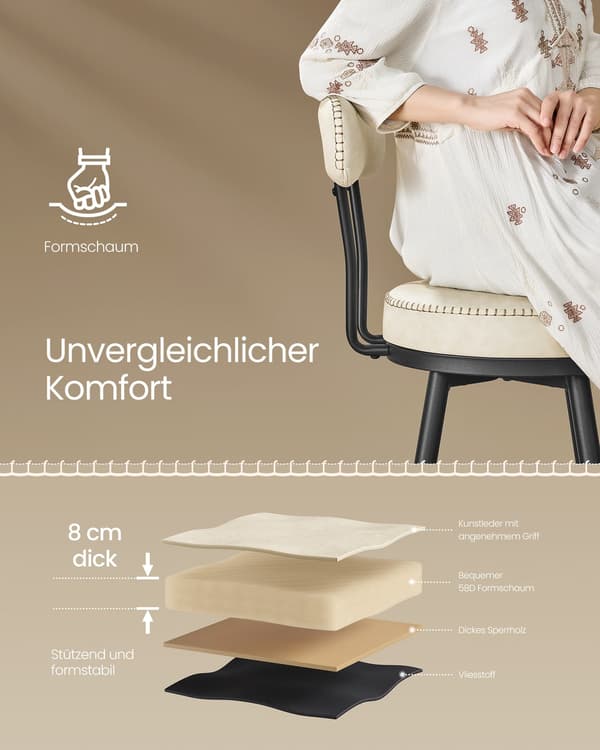 Set med 2 barstolar i konstläder | Gräddvit | 54x54x91 cm