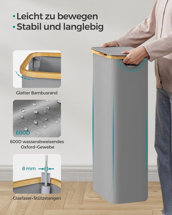 Tvättkorg 60L - Grått lock - Slitstark plast - 42x31x50 cm