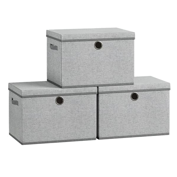 Förvaringsboxar med lock 3-delat set | Duva grå | 43x30x30 cm