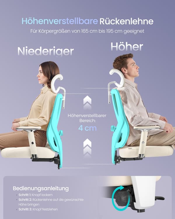 Ergonomisk kontorsstol med justerbart stöd | Kamel brun-molnig vit | 70x70x112-136 cm