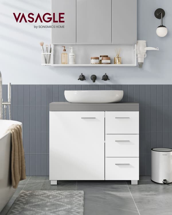 Tvättställsunderskåp vit cementgrå - MDF - 30 x 70 x 64 cm