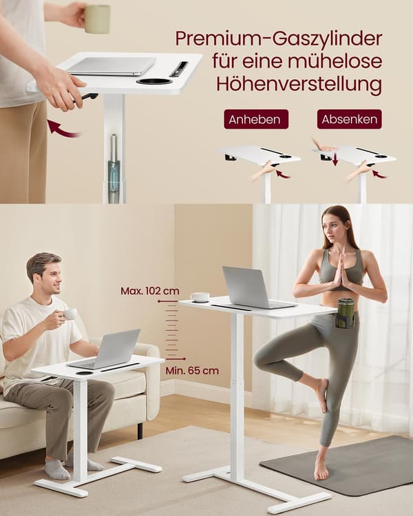 Justerbart mobilt sidobord - mobilt skrivbord - 70x40x(65-102)cm