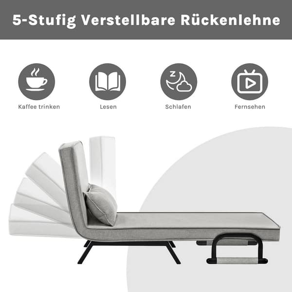 3-i-1 sovfåtölj med justerbart ryggstöd av linne | Ljusgrå | 65x78x75 cm