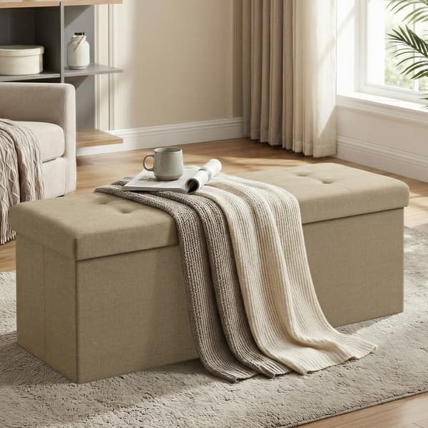 Soffa med förvaringsutrymme, fällbar sittlåda | Kamelbrun | 110x38x38 cm