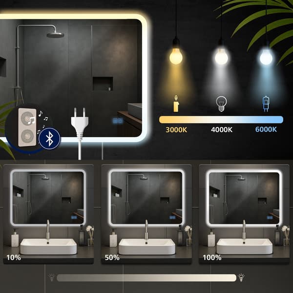 Badrumspegel med Bluetooth - Wall Mirror - LED -belysning och antikondensfunktion