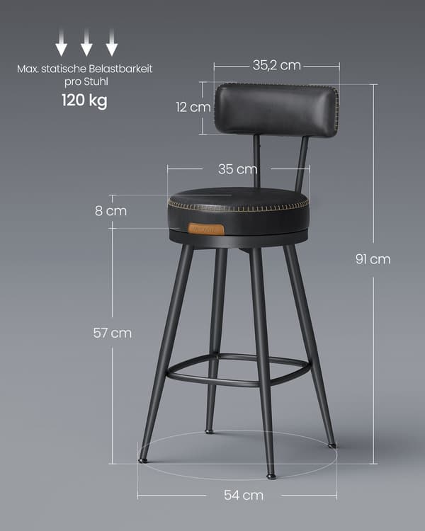 Barstol 2-delat set av konstläder | Bläcksvart | 54x54x91 cm