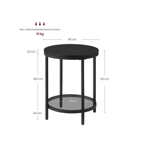 Sidobord 2 plan vit marmorlook | Marmor svart-bläck svart | 45x45x55 cm