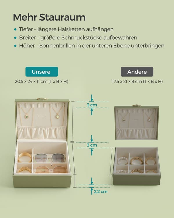 Smyckeskrin laurelgrön - organisatör - MDF - sammetsfoder - 20,5 x 24 x 11 cm