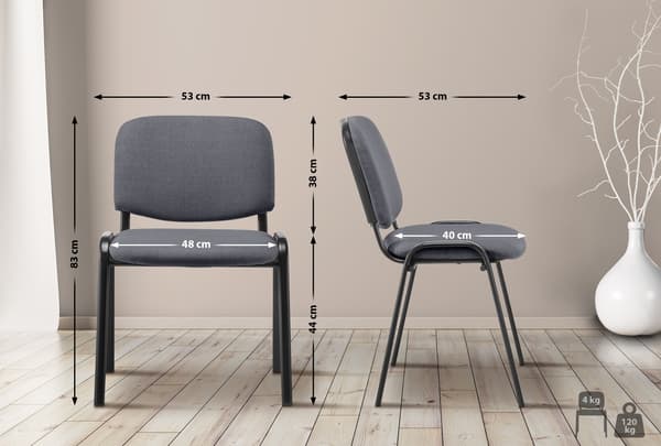 Stackstol - Konferensstol - Bekväm säte - Hållbart tyg - Black Metal Frame | Färg: Grå