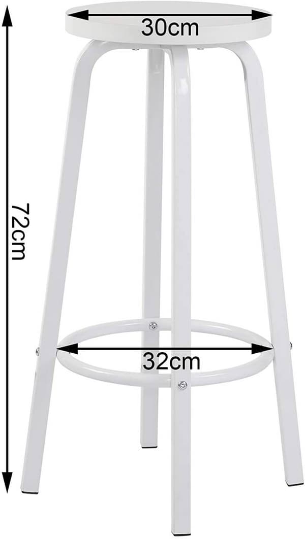 4-delad barstolsset med rund sits | Vit | 30x30x71 cm