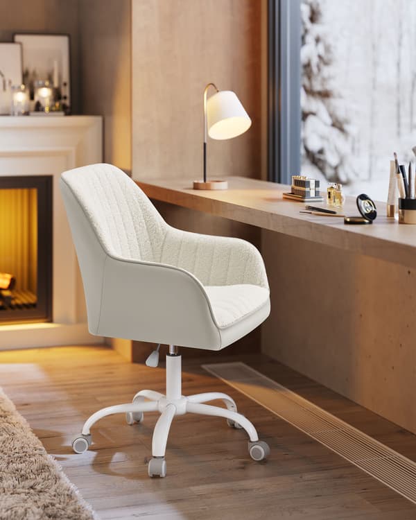 Ergonomisk kontorsstol - sherpa, konstläder - stålram - cappuccina beige/ullvit