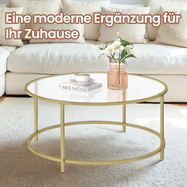 Soffbord i glas - bord med retroaccent - ram i guld i järn - 84 x 84 x 45,5 cm