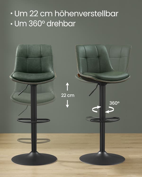 Gröna PU-barstolar - roterbara, justerbara, kromstål - 44 x 48 x 90-112 cm