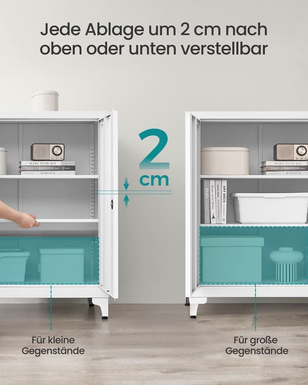 Låsbart stålskåp med 2 dörrar – vit, 40 x 80 x 90 cm
