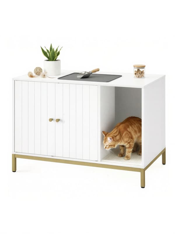 Kattlåda för kattlåda | Vitt-guld | 50x80x55 cm