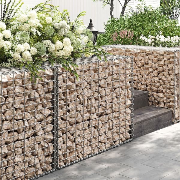 Gabion korgset - stenkorg - galvaniserat stål - silverfärgad - 100 x 80 x 30 cm