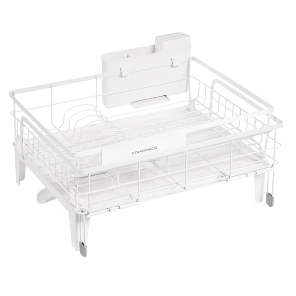 Utdragbart diskställ med droppbricka 360° vridbar | Vit-Grå | 42x31-56x20 cm