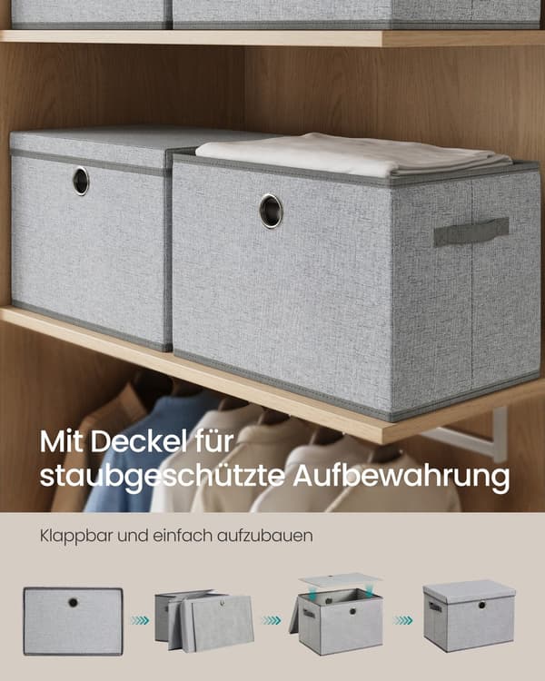 Förvaringsboxar med lock 3-delat set | Duva grå | 43x30x30 cm