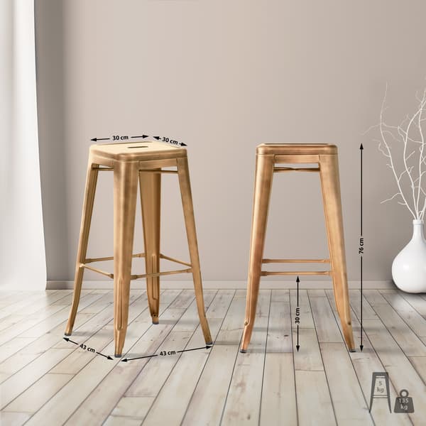 Uppsättning av 2 barstolar - Högpallar - Stackbar, Space -Saving Design | Färg: Guld