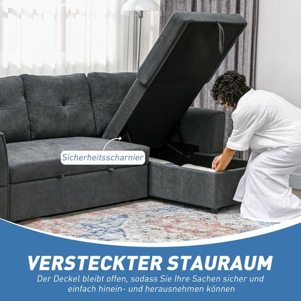 3-sits bäddsoffa med schäslong | Färg: Grå | Mått: 232x141x85 cm