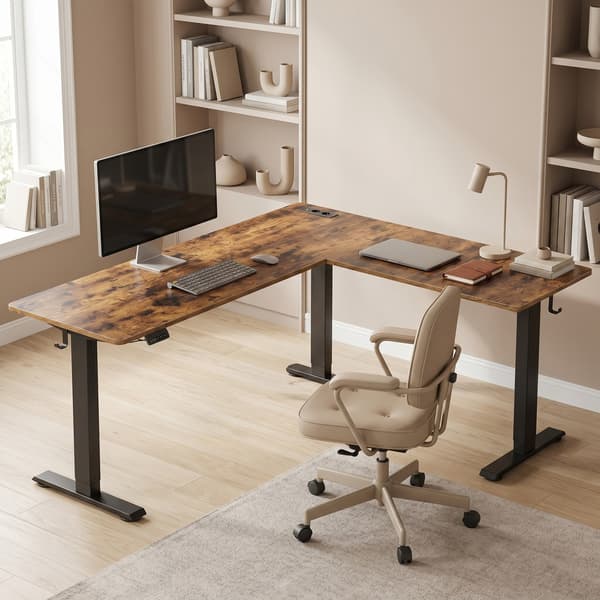 L-format hörnskrivbord, höj- och sänkbart | Brun | 190x155x72-120 cm