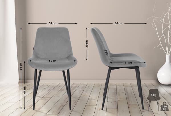 Matsalstol, sammetstol, utmärkt sittplatskomfort - grå