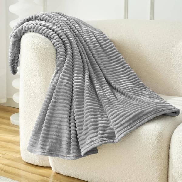 Flanellfilt med ränder för soffa och säng | Grå | 220x240 cm