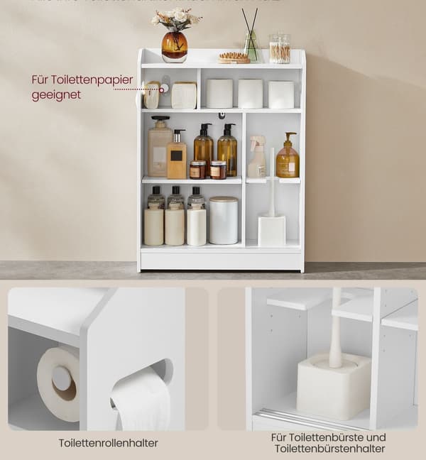 Badrumsskåp med förvaringsutrymme - justerbara hyllplan - vit - MDF - 20x60x80 cm