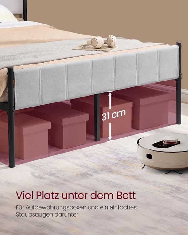 Dubbelsängsram - stål - max. 500 kg - 207 x 141,5 x 104 cm - grå