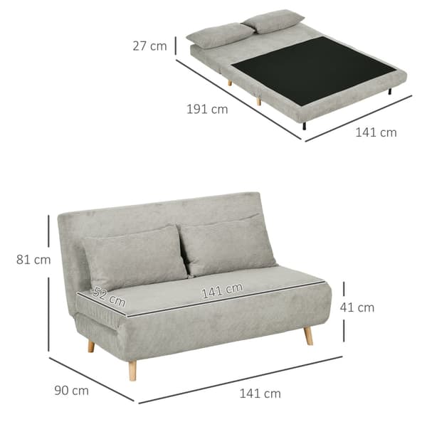 2-sits bäddsoffa med justerbart ryggstöd | Färg: Grå | Mått: 141x90x81 cm