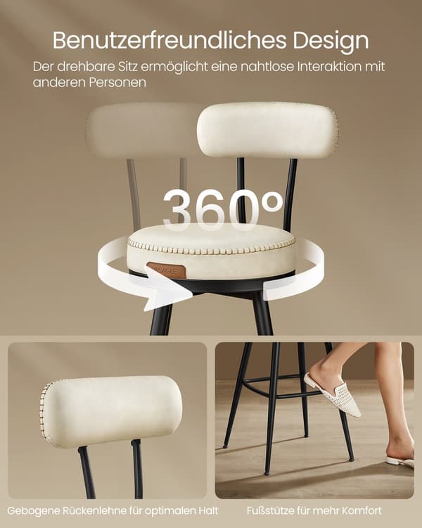 Set med 2 barstolar i konstläder | Gräddvit | 54x54x91 cm