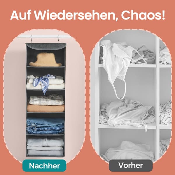 Closet Organizer 2-delat set, hängande förvaringsställ | Grå | 30x30x90 cm