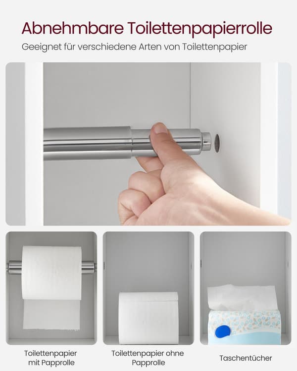 Badrumsskåp toalettrullshållare vit MDF 20x18x76,7 cm