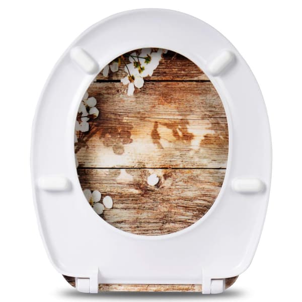Duroplast toalettsits med soft close och blommönster Vit