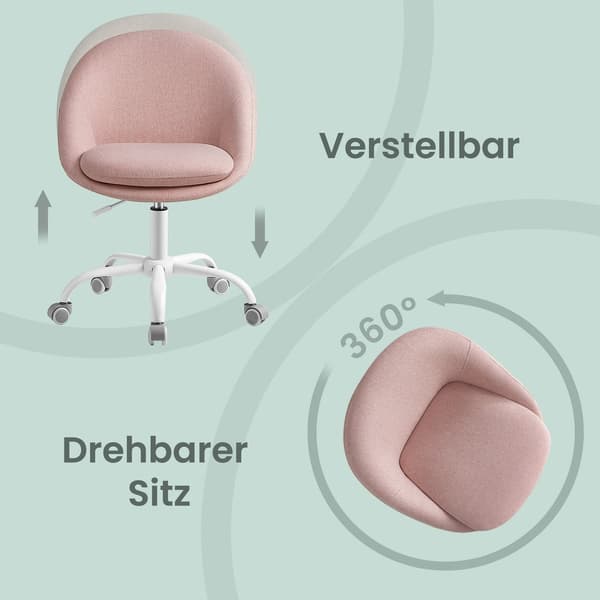 Vadderad sminkstol och kontorsstol | Rosa | 60x60x80-90 cm