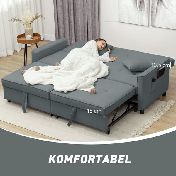 3-sits bäddsoffa med sängfunktion | Färg: Grå | Mått: 196x90x89 cm