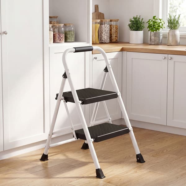 Fällbar 2-stegs trappa av stål | Vit | 54,5x46,5x79 cm