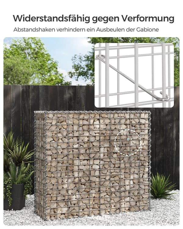 Gabionset i galvaniserat stål - silver - mesh - 100 x 90 x 30 cm
