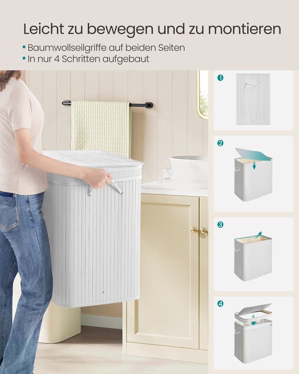 Tvättkorg med bambu lock 150 liter | Moln vit | 62,5x41,5x61 cm