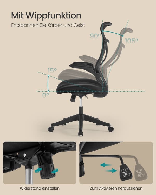 Ergonomisk kontorsstol - vridbar - 60 x 55 x 85 cm