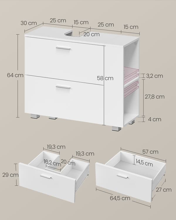 Vitt MDF tvättställsunderskåp - badrumsmöbler - 30 x 80 x 64 cm