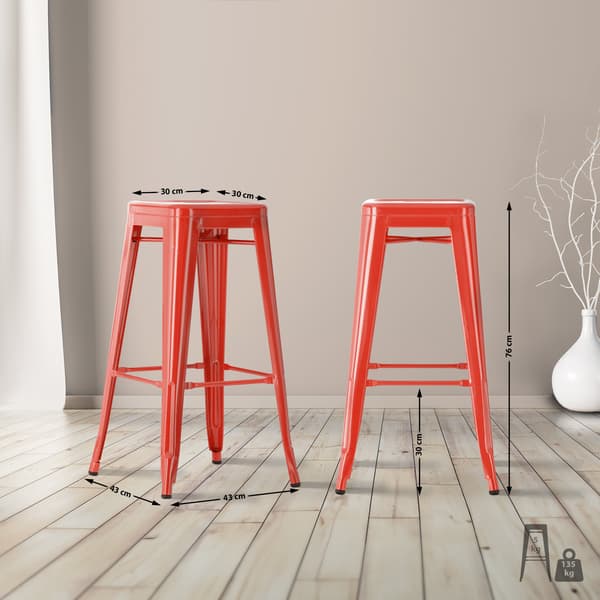 Uppsättning av 2 barstolar - Högpallar - Stackbar, Space -Saving Design | Färg: Röd