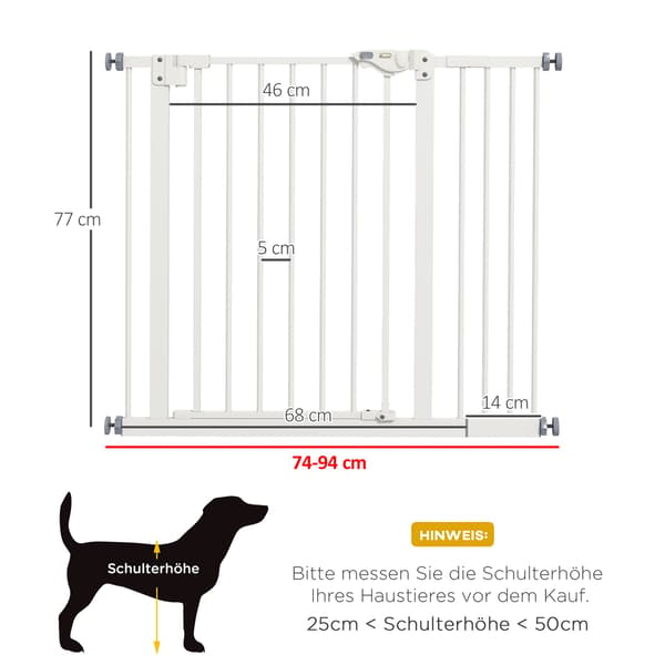 Justerbar Pet Gate för dörr och trappor | Färg: Vit