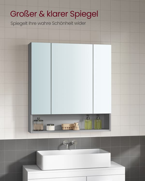 Badrumsskåp duvgrått - spånskiva och glas - modernt - 16,5 x 70 x 75 cm
