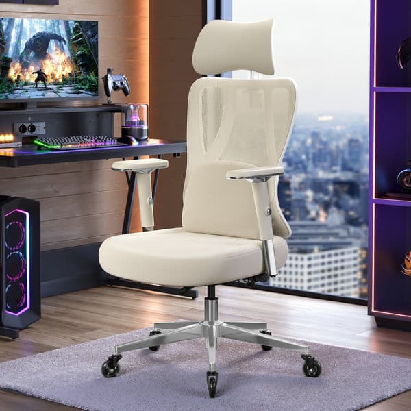 Ergonomisk kontorsstol snurrstol | Brun-vit | 70x70x112-132 cm