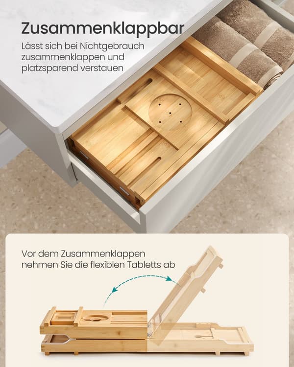 Duschhylla i bambu justerbar - organisatör - badställ - 23 x 95,6 x 4,2 cm
