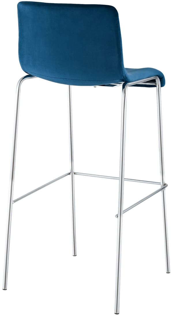 Barstol sammet - sammetstol - ergonomisk sittkomfort - blå - 4 -benen kromram