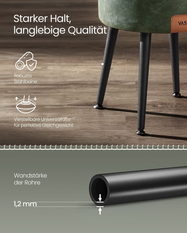 Skogsgrön förvaringsbänk i stål – PU-läder – Ø32 cm – lätt