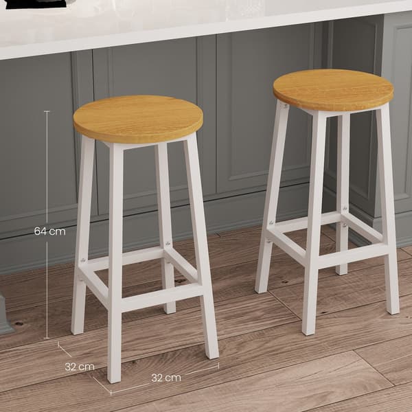 Set med 2 barstolar med metallram | Ek beige-vit | 32x32x65 cm