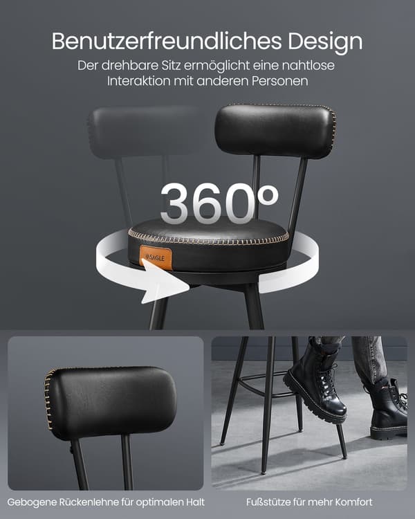 Set med barstolar svart – stål, PU-läder, 76 cm sitthöjd, 120 kg